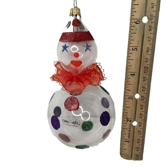 Pier 1 Blown Glass Hand Painted Clown Snowman Christmas Ornament Signed Italy - Picture 5 of 5